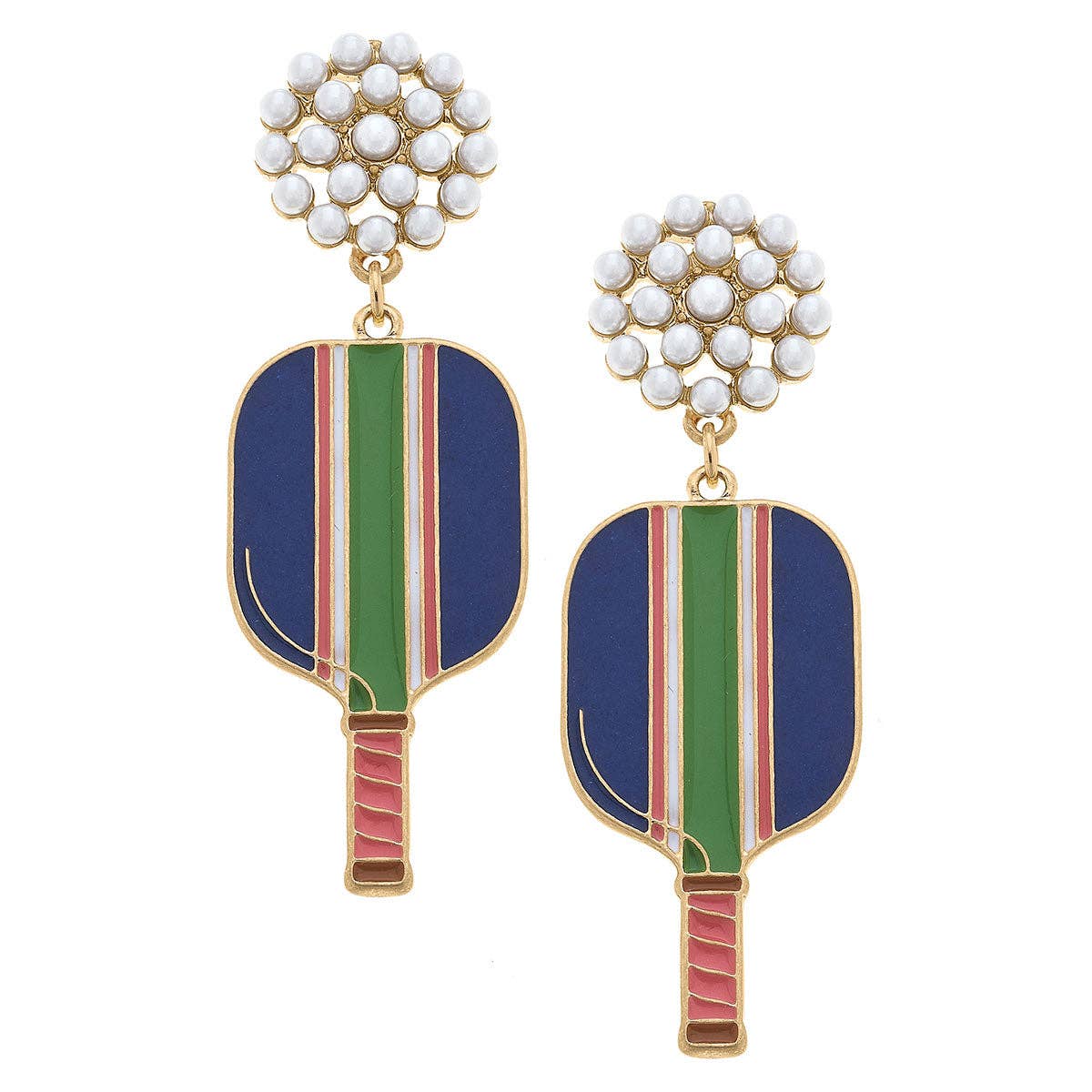 Ellie Pickleball Pearl Cluster Drop Earrings in Blue or Pink - Dink & Volley Pickleball