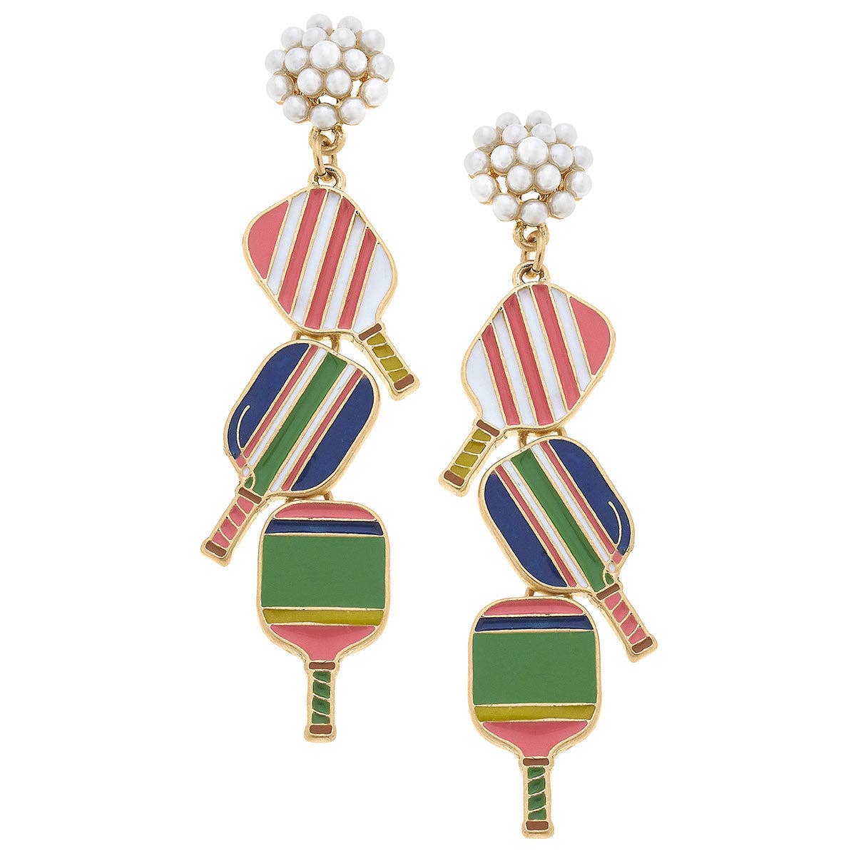 Triple Paddle Pickleball Earrings with Pearls