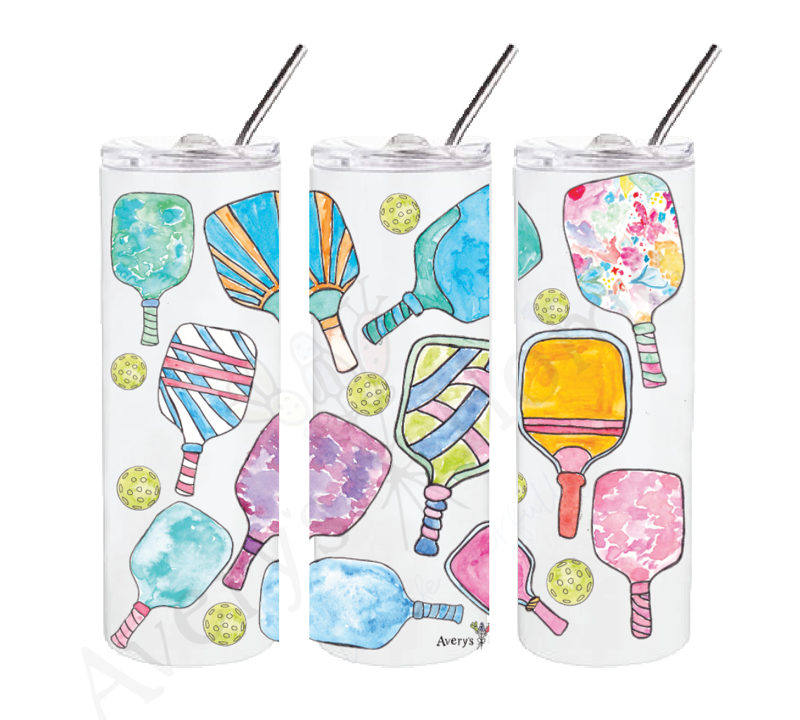 Pickleball tumblers with metal straws