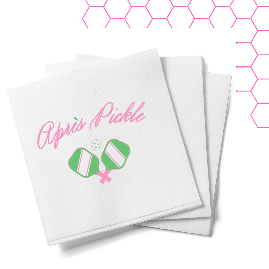 Paper napkins printed with Apres Pickle