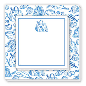 Handpainted Blue Pickleball Toile Notepad Duo - Dink & Volley Pickleball