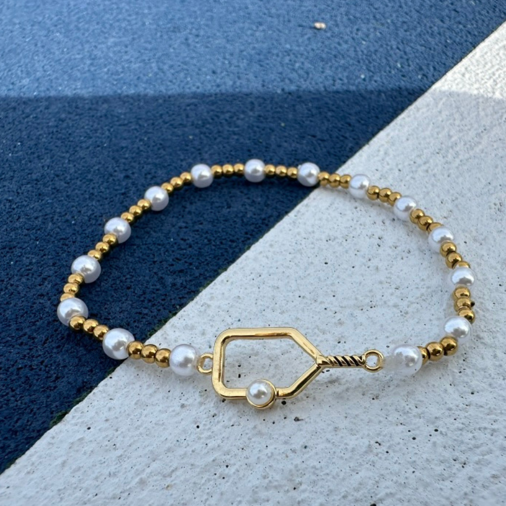 Gold and Pearl Pickleball Bracelet