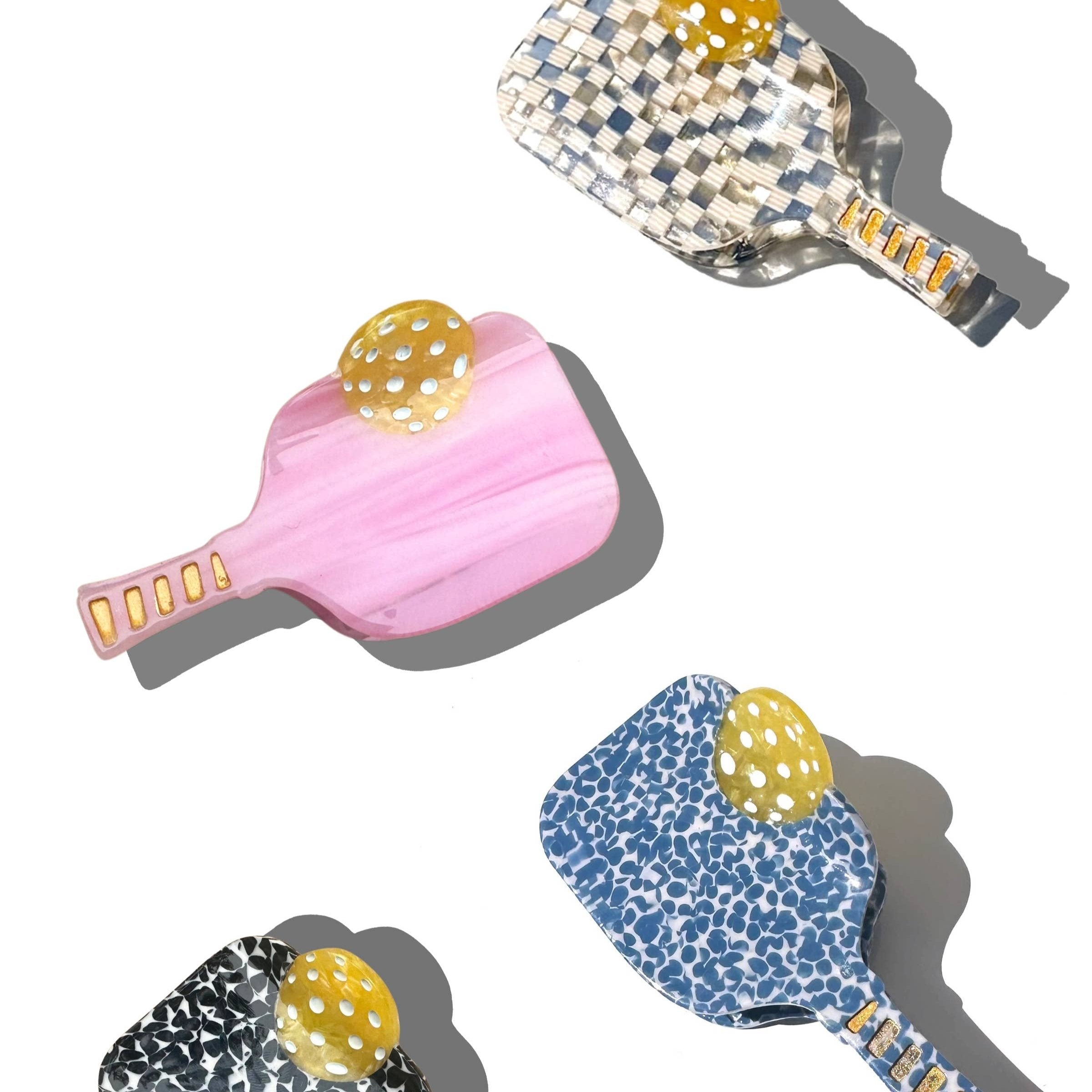 Hand-painted Pickleball Paddle Claw Hair Clip | Eco-Friendly: Pink Check - Dink & Volley Pickleball