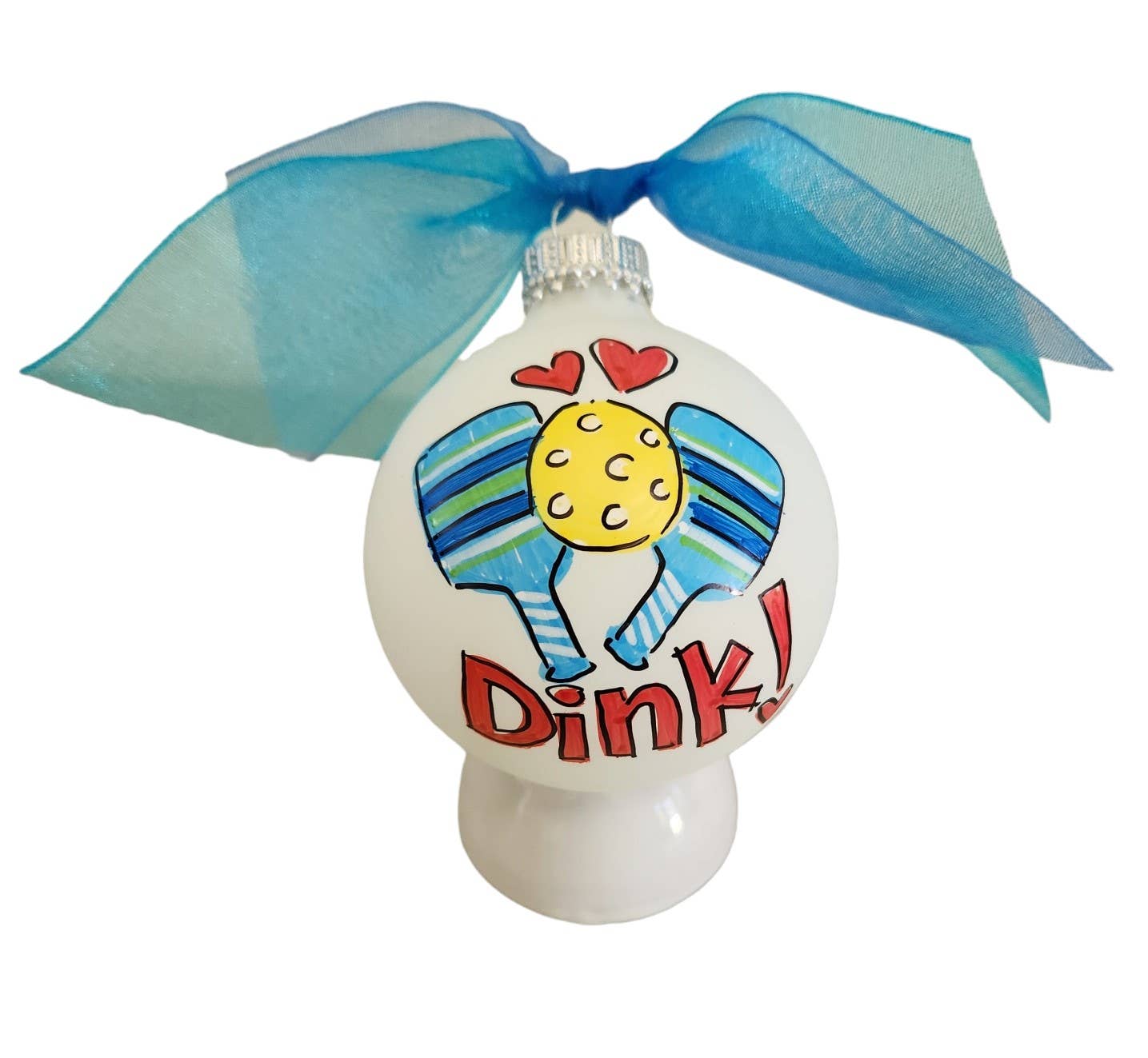 Hand Painted Glass Ornament - Dink with Paddles - Dink & Volley Pickleball