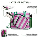 The Lola Pickleball Tote Bag Pink and Green Stripe - Dink & Volley Pickleball