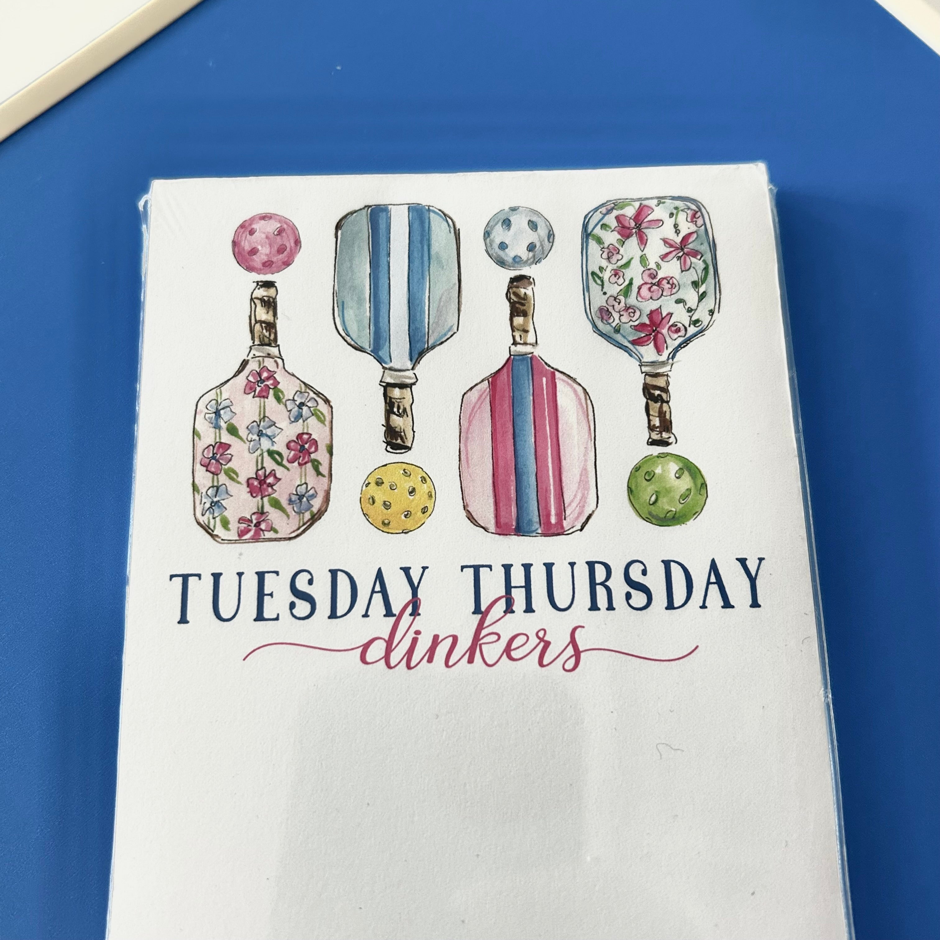 Handpainted Preppy Pickleball Tuesday/Thursday Dinkers Skinny Notepad - Dink & Volley Pickleball