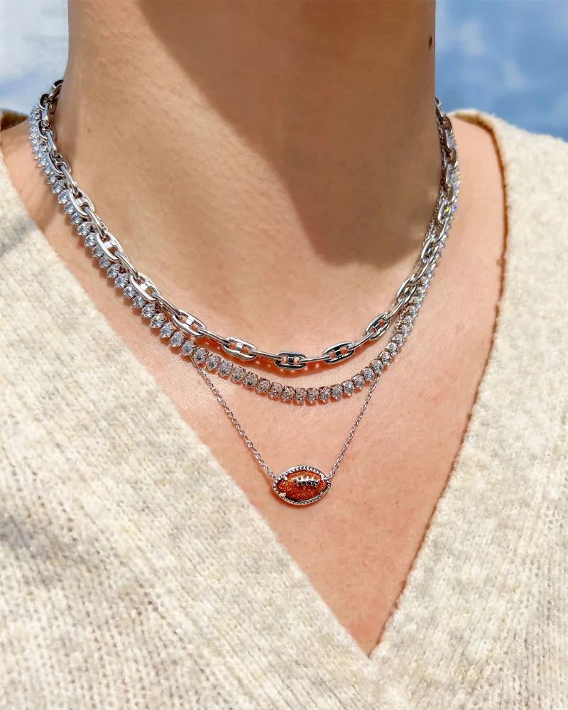 Football Silver Short Pendant Necklace in Orange Goldstone