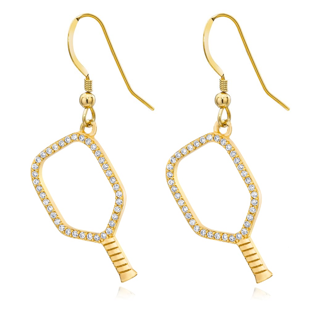 Gold Pickleball Open Paddle Earrings with CZ