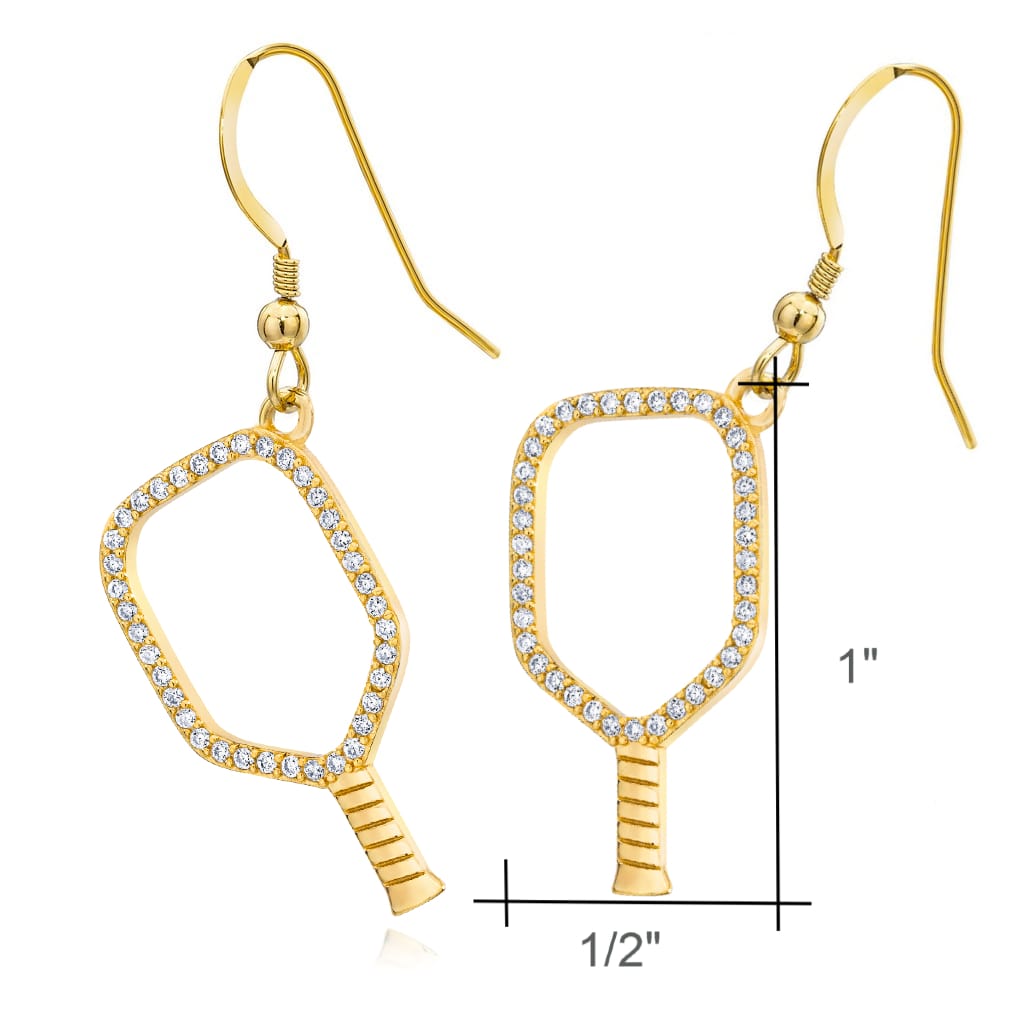 Gold Pickleball Open Paddle Earrings with CZ