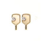 Gold and Pearl Pickleball Paddle Stud Earrings - Dink & Volley Pickleball