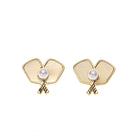 Double Pickleball Paddles Gold and Pearl Stud Earrings - Dink & Volley Pickleball