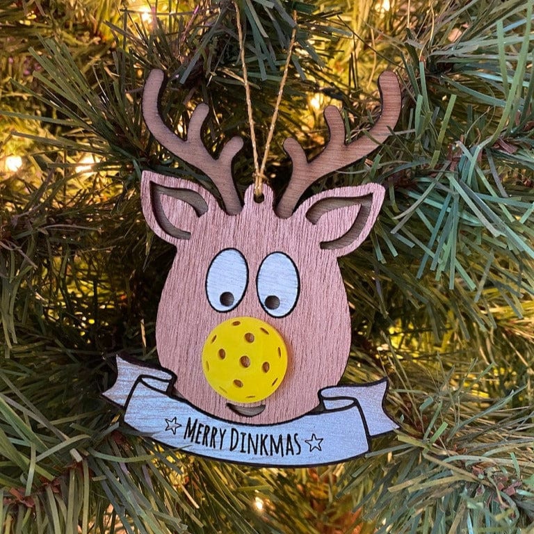 Wooden Merry Dinkmas Pickleball Nose Ornament
