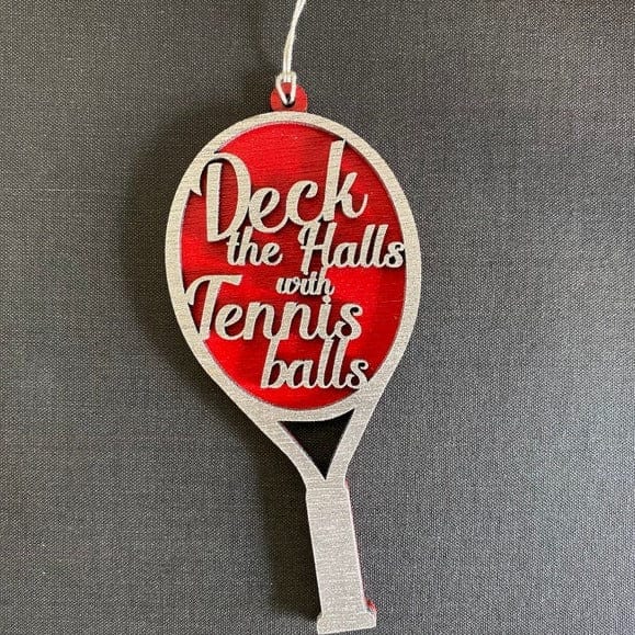 DVP Christmas Tennis Wooden Tennis Racquet with Deck the Halls with Tennis Balls