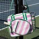 The Lola Pickleball Tote Bag Pink and Green Stripe - Dink & Volley Pickleball