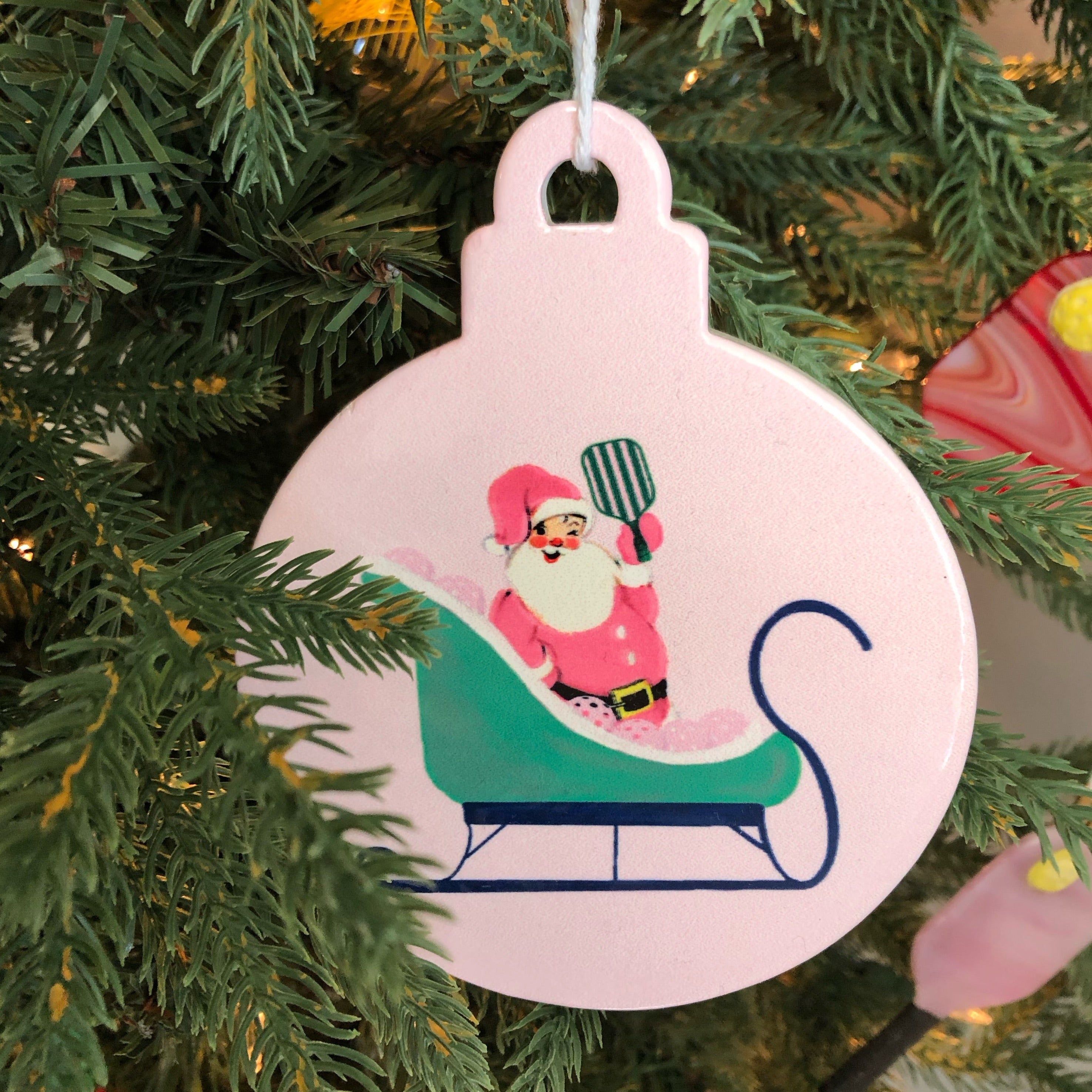 Pickleball Christmas Ornament with Santa on a Sleigh - Dink & Volley Pickleball