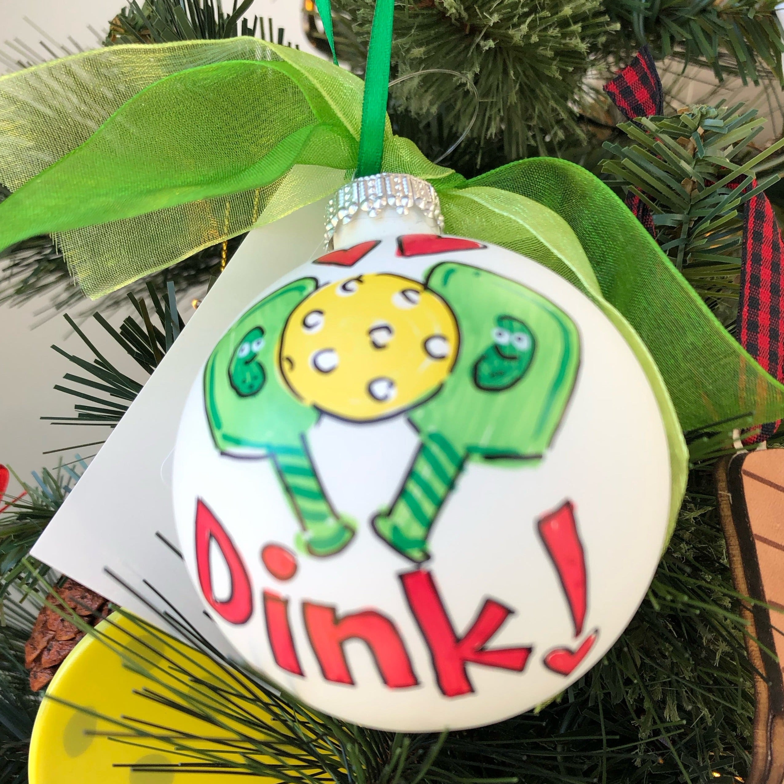 Hand Painted Glass Ornament - Dink with Paddles - Dink & Volley Pickleball