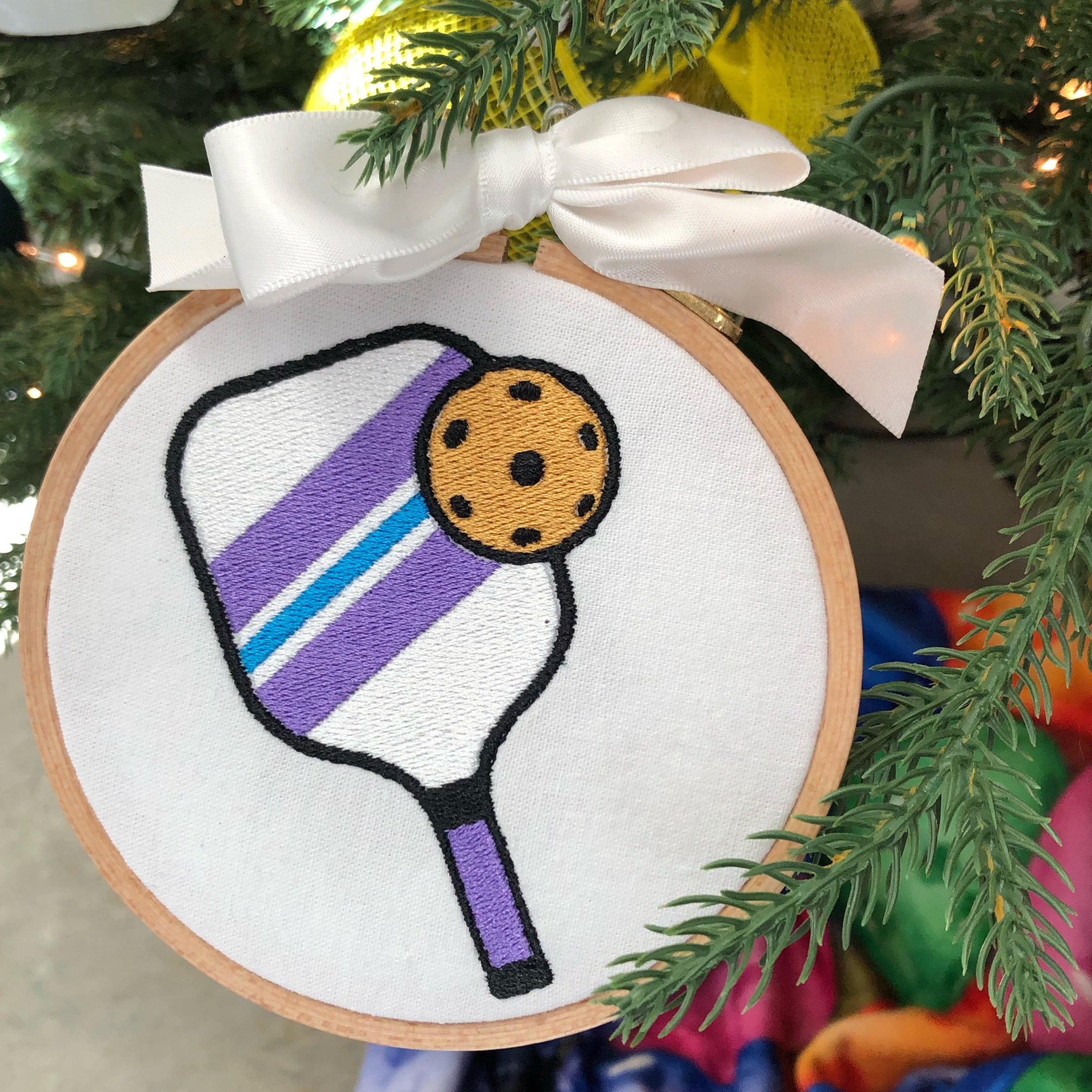 Embroidered Pickleball Christmas Ornament