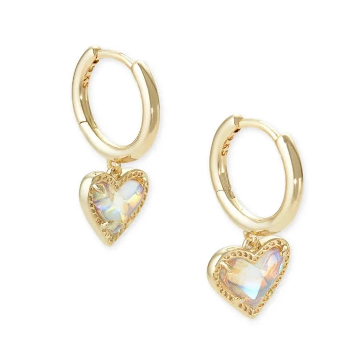 Ari Heart Gold Huggie Earrings in Iridescent Drusy - Dink & Volley Pickleball