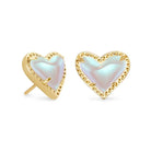 Ari Heart Gold Stud Earrings in Dichroic Glass