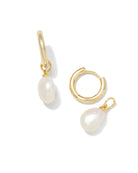 Willa Gold Pearl Huggie Earrings in White Pearl