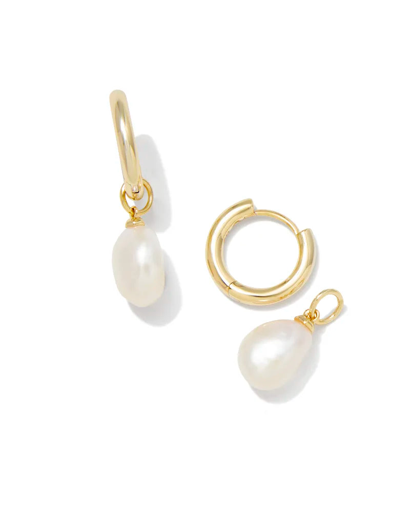 Willa Gold Pearl Huggie Earrings in White Pearl