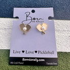 Double Pickleball Paddles Gold and Pearl Stud Earrings - Dink & Volley Pickleball