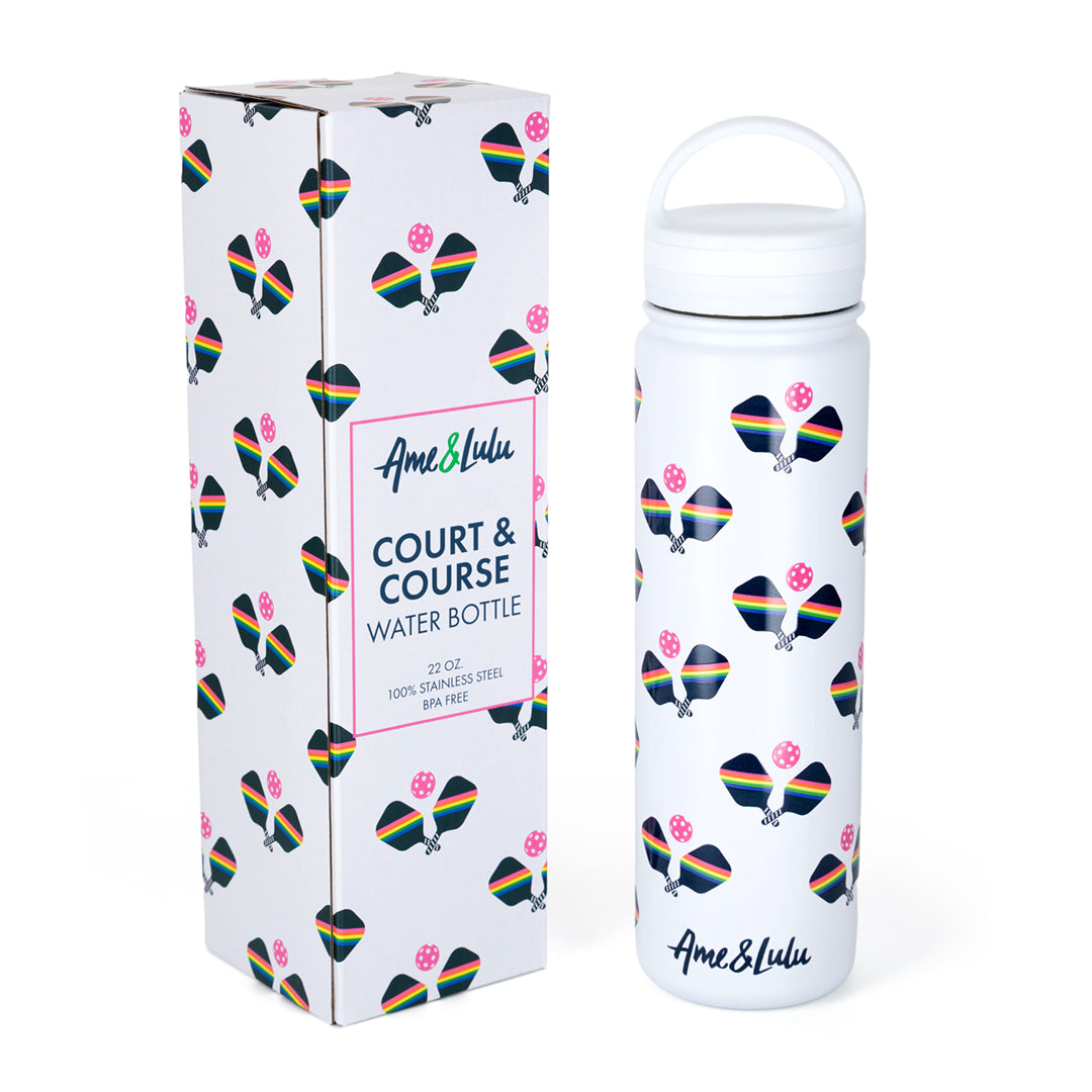 Course and Court Water Bottle - Rainbow Paddles - Dink & Volley Pickleball