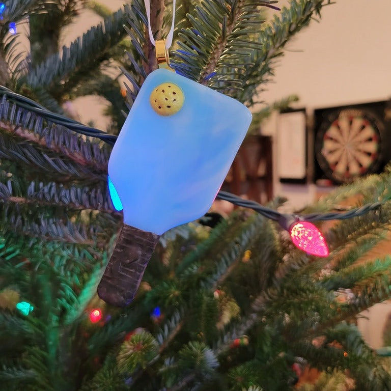 Fused Glass Pickleball Christmas Ornament